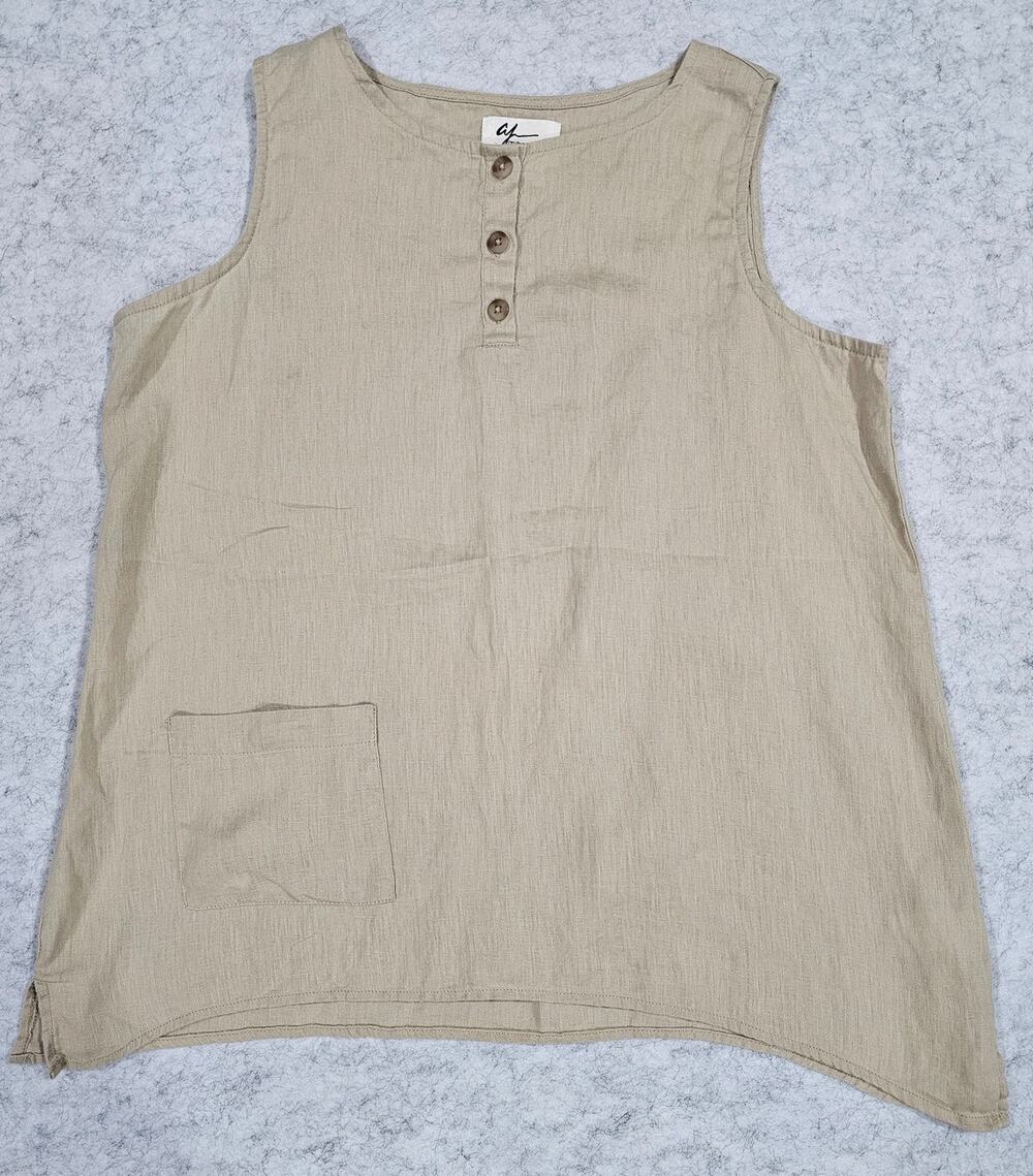 Andrea Jovine 100% Linen Sleeveless Blouse Top, Made in Nepal, Womens Sz M